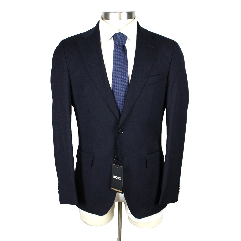 Boss H-Hutson-262 Sport Coat 40 L Mens Regular Fit Dark Blue Stretch Wool Blazer